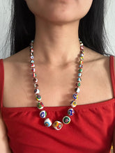 Load image into Gallery viewer, Vintage Handmade Murano Glass Mosaic Beaded Necklace (white)