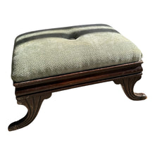 Load image into Gallery viewer, Vintage Green Chenille Wooden Footstool
