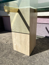 Load image into Gallery viewer, 80s Artedi Style Travertine and Brass Side Table
