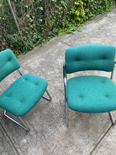 Load image into Gallery viewer, Mid century Steelcase teal and chrome cantilever chairs
