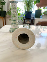 Load image into Gallery viewer, Vintage Tall Green and White Porcelain Chinoiserie Candlestick Holders
