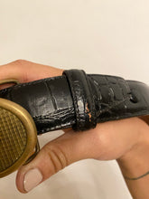 Load image into Gallery viewer, 70s Brass Tennis Racket Buckled Leather Belt
