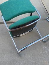 Load image into Gallery viewer, Mid century Steelcase teal and chrome cantilever chairs
