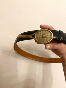 70s Brass Tennis Racket Buckled Leather Belt