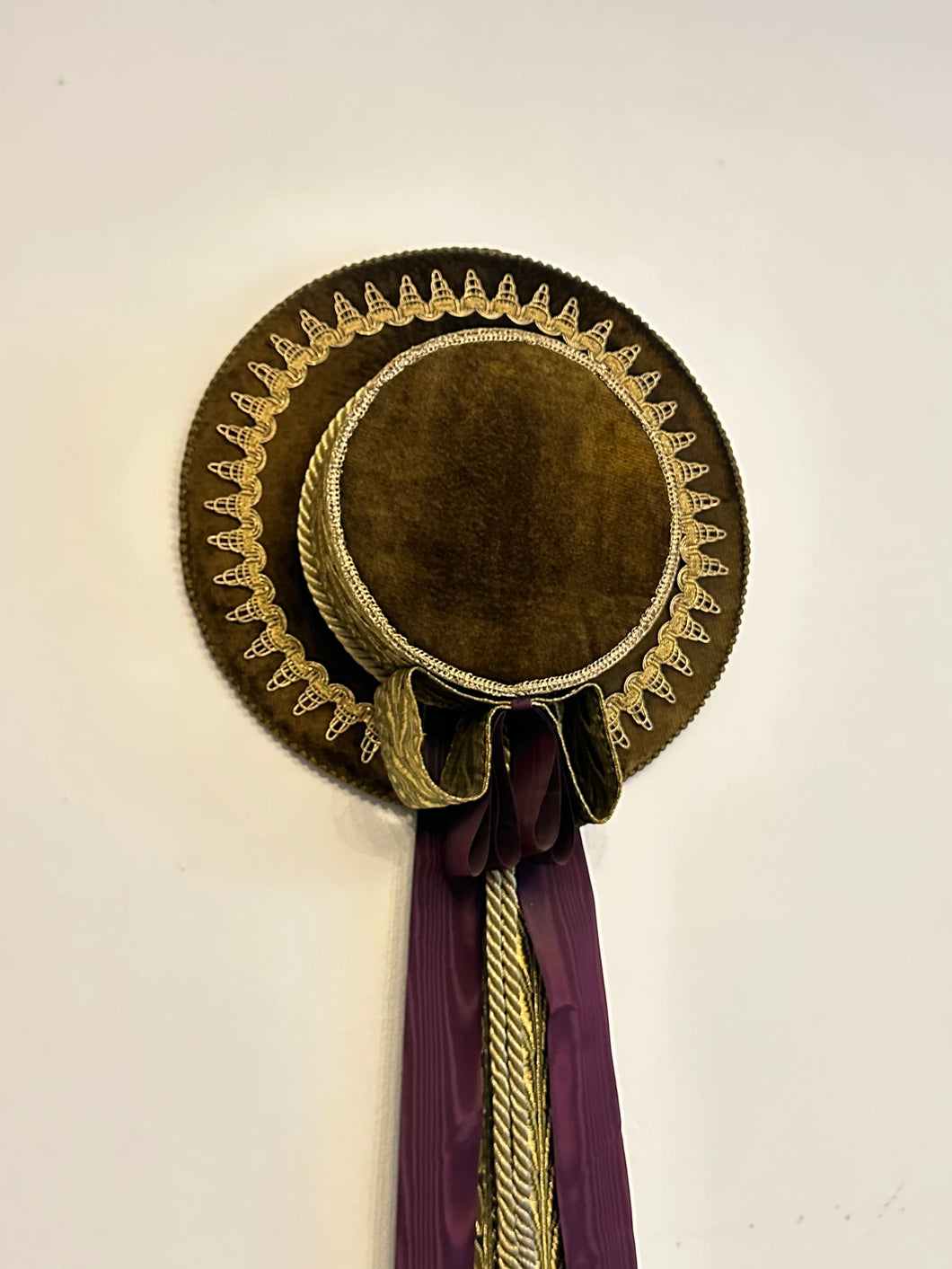 Antique Bavarian Decorative Prenier Hut Goldwork Velvet Hat Wall Hanging