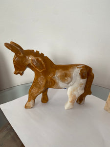 Vintage onyx stone carved donkey sculpture