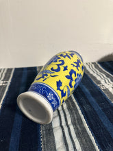 Load image into Gallery viewer, 90s Blue and Yellow Porcelain Lotus Design Vase
