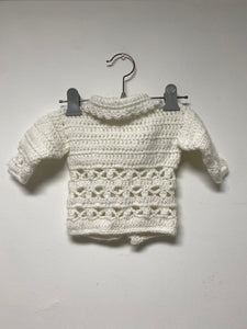 White Hand Crochet Collared Sweater