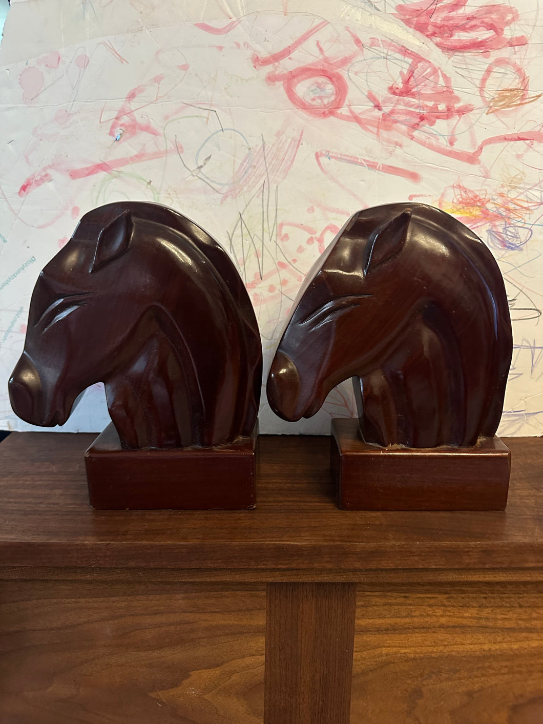 Pair of Mahogany Horse Head Bookends