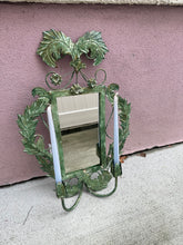 Load image into Gallery viewer, Vintage Tole Leaves and Flower Mirror with Candlestick Holders
