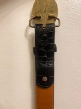 Load image into Gallery viewer, 70s Brass Tennis Racket Buckled Leather Belt
