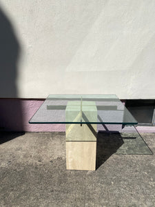 80s Artedi Style Travertine and Brass Side Table