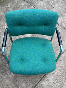 Mid century Steelcase teal and chrome cantilever chairs