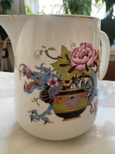 Vintage Dragon Floral Pitcher Vase