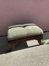 Load image into Gallery viewer, Vintage Green Chenille Wooden Footstool
