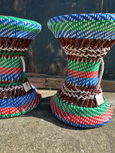 Load image into Gallery viewer, Vintage Handmade Rainbow Woven Stools from Bangladesh
