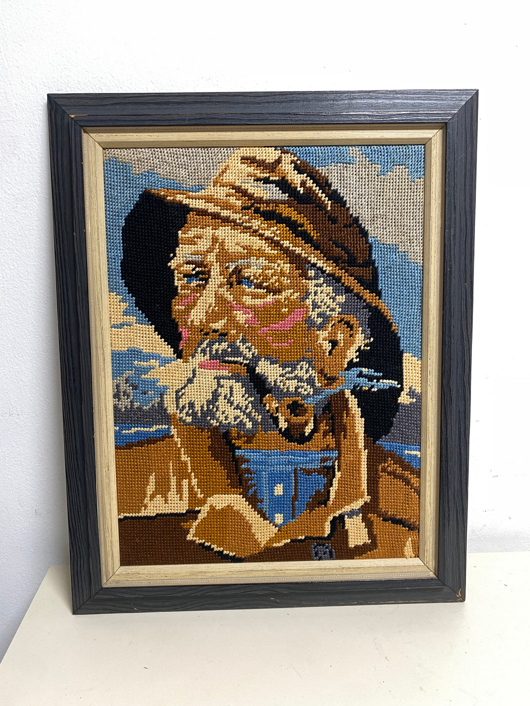 1969 Handmade Fisherman Portrait Needlepoint