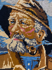 1969 Handmade Fisherman Portrait Needlepoint