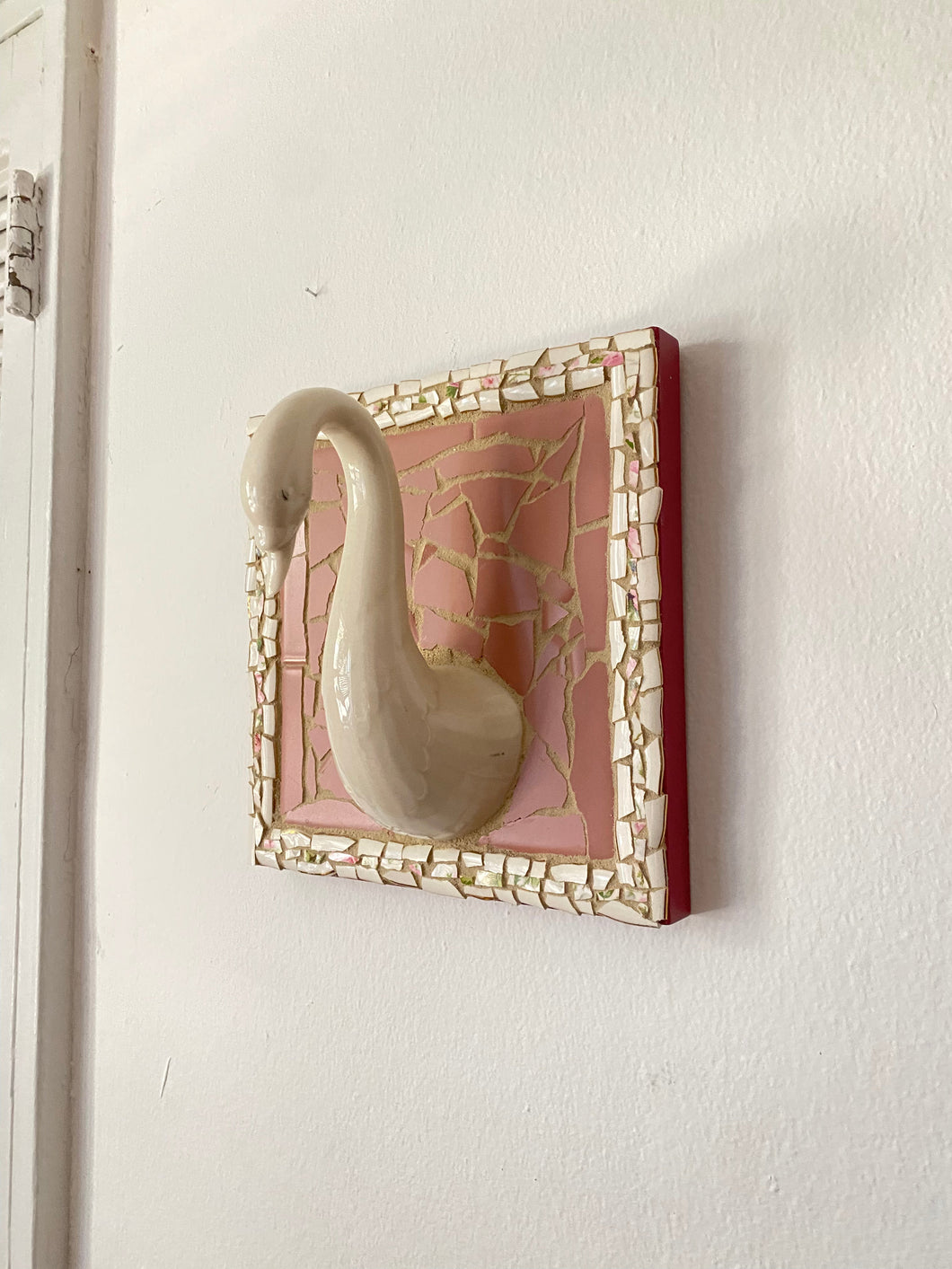 Ceramic Mosaic Swan Hook Wall Art